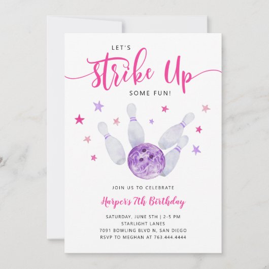 Bowling Girl Birthday Party | Sluiting van een deu Kaart (Voorkant)