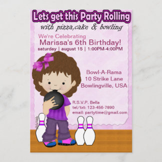 Bowling Girl Party Invite Kaart