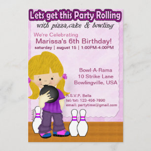Bowling Girl Party Invite Kaart