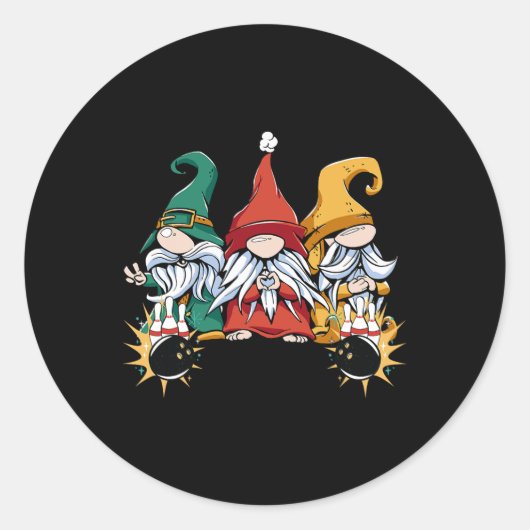 Bowling Gnomes Bowling LL Bowling Pins Bowler Ronde Sticker (Voorkant)