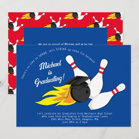 Bowling Graduation Party Invitation Kaart (Voorkant / Achterkant)