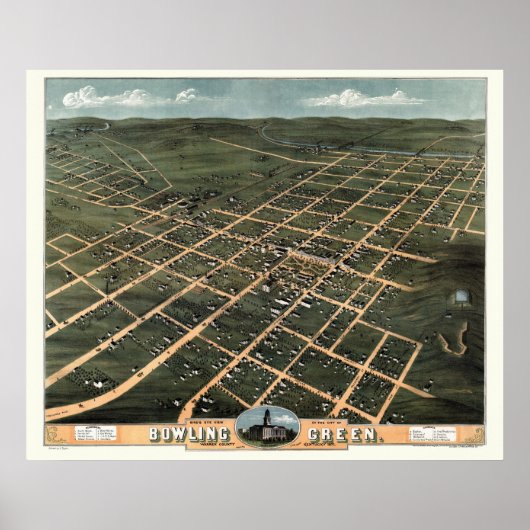 Bowling Green, KY Panoramic Map - 1871 Poster (Voorkant)