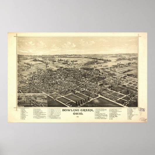 Bowling Green Ohio 1888 Antiek Panorama Poster (Voorkant)
