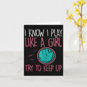 Bowling Ik speel als meisje Fun Bowler Girls Kinde Kaart (Gele Bloem)