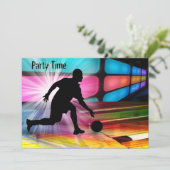 Bowling in een Neon Alley Invite Kaart (Staand voorkant)