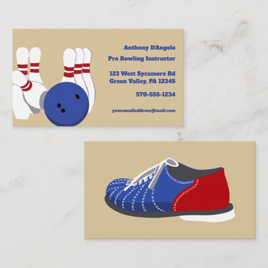 Bowling Instructeur, Bowling Alley Custom Contactkaartje (Voorkant / Achterkant)