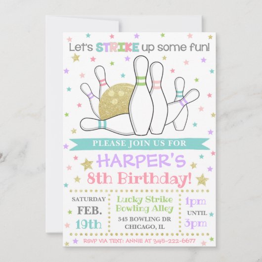 Bowling Invitation Bowling Birthday Invite Kaart (Voorkant)