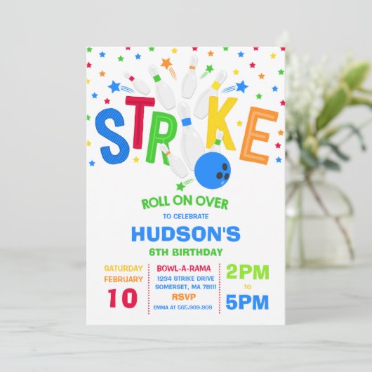 Bowling Invitation Bowling Birthday Party Strike Kaart (Staand voorkant)