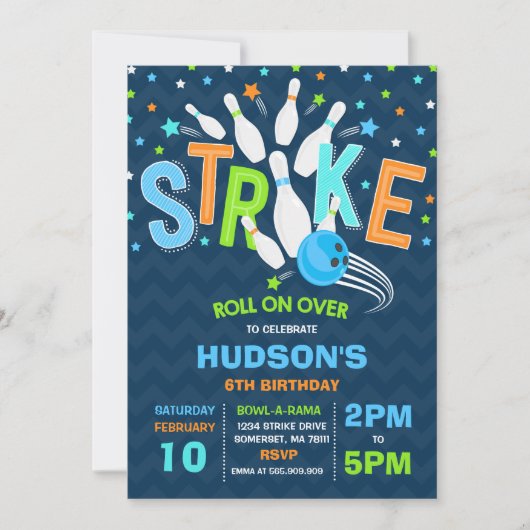 Bowling Invitation Bowling Birthday Party Strike Kaart (Voorkant)