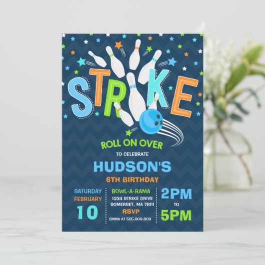 Bowling Invitation Bowling Birthday Party Strike Kaart (Staand voorkant)