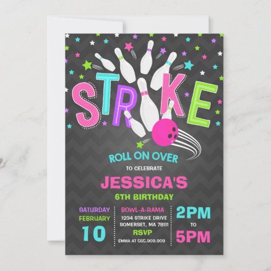 Bowling Invitation Bowling Birthday Party Strike Kaart (Voorkant)