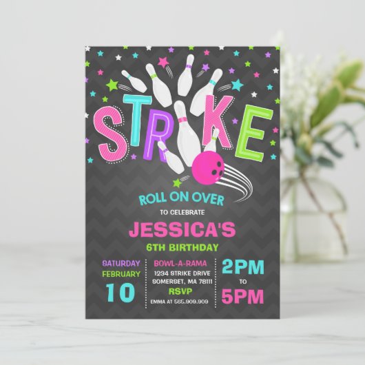 Bowling Invitation Bowling Birthday Party Strike Kaart (Staand voorkant)