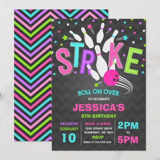 Bowling Invitation Bowling Birthday Party Strike Kaart (Voorkant / Achterkant)