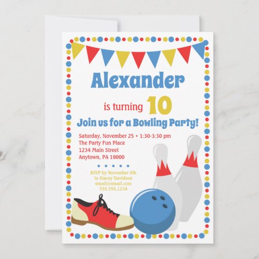 Bowling Invitation Boys Bowling Birthday Party Kaart (Voorkant)