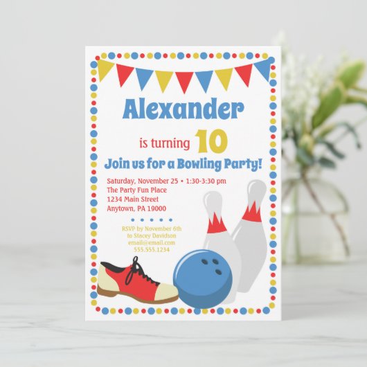 Bowling Invitation Boys Bowling Birthday Party Kaart (Staand voorkant)