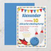 Bowling Invitation Boys Bowling Birthday Party Kaart (Voorkant / Achterkant)