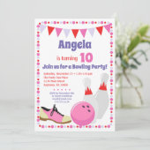 Bowling Invitation Girls Bowling Birthday Party Kaart (Staand voorkant)