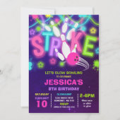 Bowling Invitation Glow Neon Bowling Birthday Kaart (Voorkant)