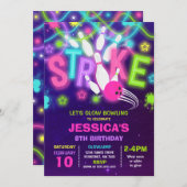 Bowling Invitation Glow Neon Bowling Birthday Kaart (Voorkant / Achterkant)