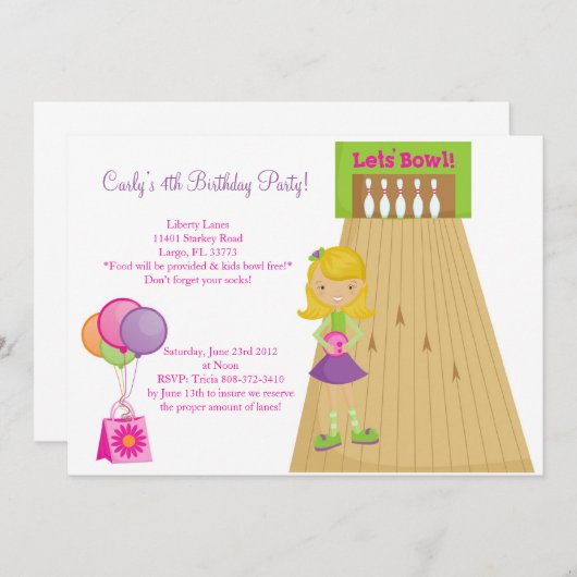 Bowling Invite Kaart (Voorkant / Achterkant)