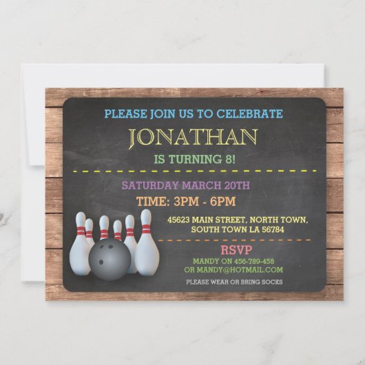 Bowling Invite Let's Bowl Chalkboard Kaart (Voorkant)