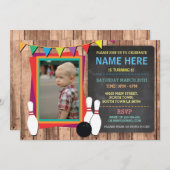 Bowling Invite Photo Bowl Chalkboard Uitnodiging (Voorkant / Achterkant)