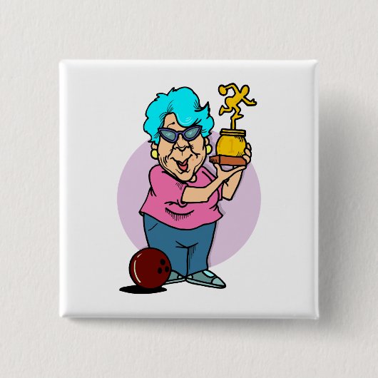 bowling kampioen oma cartoon vierkante button 5,1 cm (Voorkant)