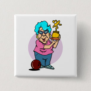 bowling kampioen oma cartoon vierkante button 5,1 cm