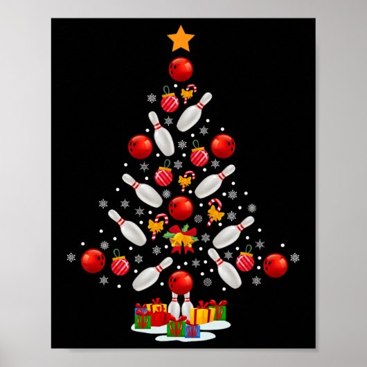 Bowling Kerstboom Grappige Bowling Lovers Novelt Poster (Voorkant)