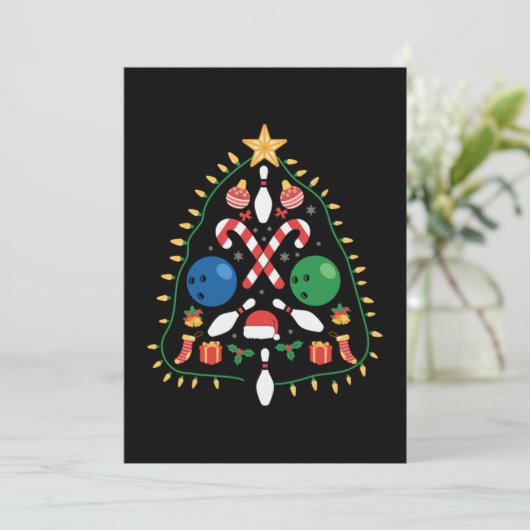 Bowling kerstboom kaart (Staand voorkant)