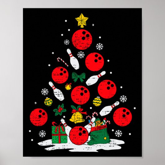 Bowling Kerstboom Lights Xmas Bowler Sport Me Poster (Voorkant)