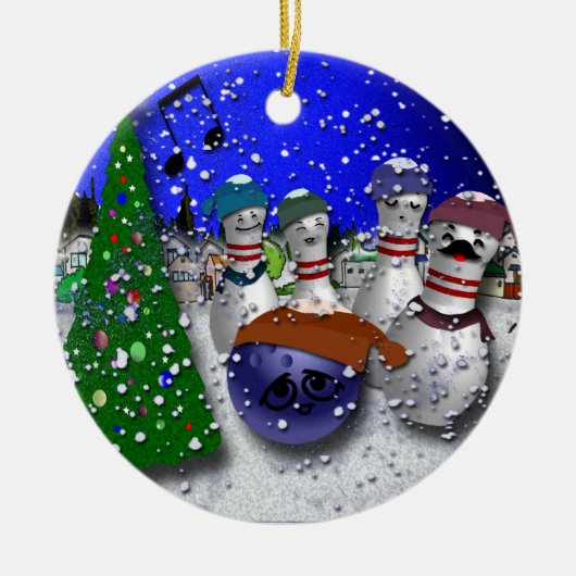Bowling kerstcarol keramisch ornament (Voorkant)