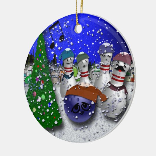 Bowling kerstcarol keramisch ornament (Links)