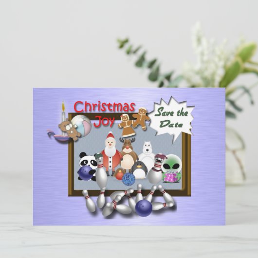 Bowling-kerstfeest Kaart (Staand voorkant)