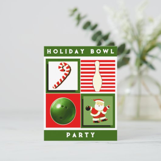 Bowling Kerstfeest Uitnodigingen (Staand voorkant)