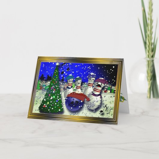 Bowling Kerstmis Feestdagen Kaart (Voorkant)