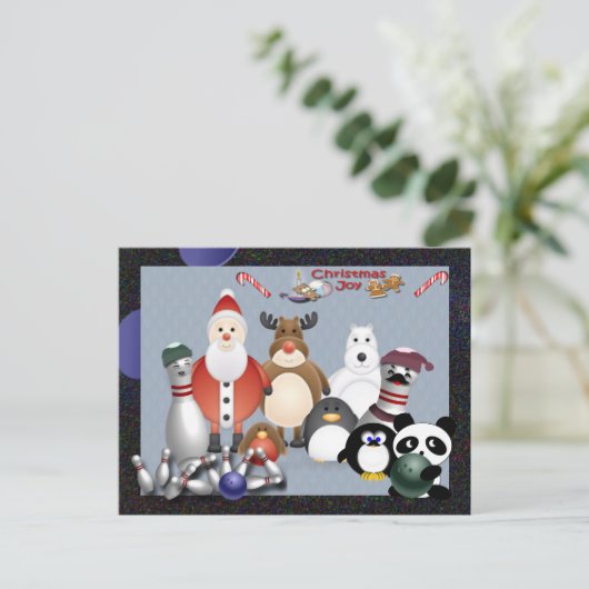 Bowling Kerstmis Feestdagenkaart (Staand voorkant)