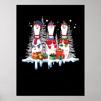 Bowling Kerstmis Pajama Lights Reindeer Santa Fun Poster