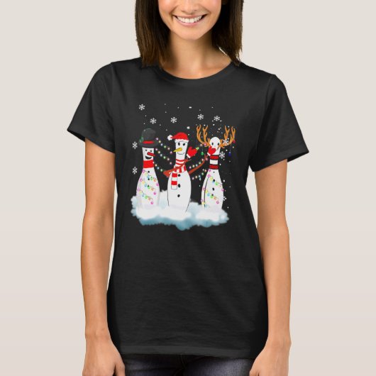 Bowling Kerstmis Pajama Lights Reindeer Santa Fun T-shirt (Voorkant)