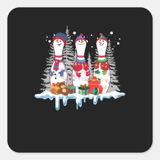 Bowling Kerstmis Pajama Lights Reindeer Santa Fun Vierkante Sticker (Voorkant)