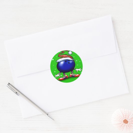 Bowling Kerstmis Ronde Sticker (Envelop)