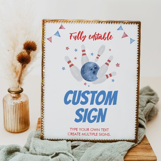 Bowling Kids Verjaardag Feesttafel Teken Poster