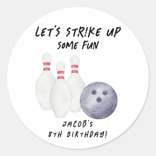 Bowling Kinderverjaardagsfeestje Ronde Sticker (Voorkant)