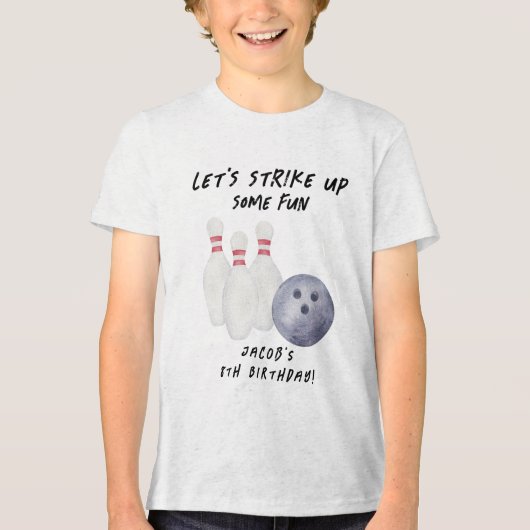 Bowling Kinderverjaardagsfeestje Tri-Blend Shirt (Voorkant)