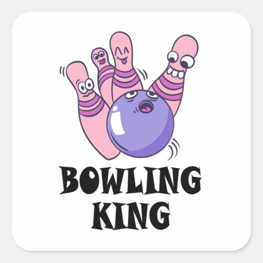 Bowling King Childrens Birthday Party Vierkante Sticker (Voorkant)