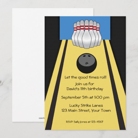 Bowling Lane, Pins, Ball, Party Kaart (Voorkant / Achterkant)