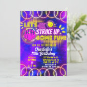Bowling Laten we Fun Neon Glow Verjaardag maken Kaart (Staand voorkant)