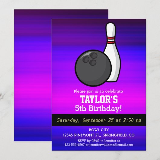 Bowling; Levendig Violet Blauw en Magenta Kaart (Voorkant / Achterkant)