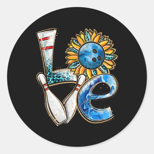 Bowling Liefde Zonnebloem Bowling Pin Matching Man Ronde Sticker (Voorkant)
