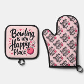 Bowling Lover Cute Retro Aesthetic Sports Design Ovenwant & Pannenlap Set (Voorkant)